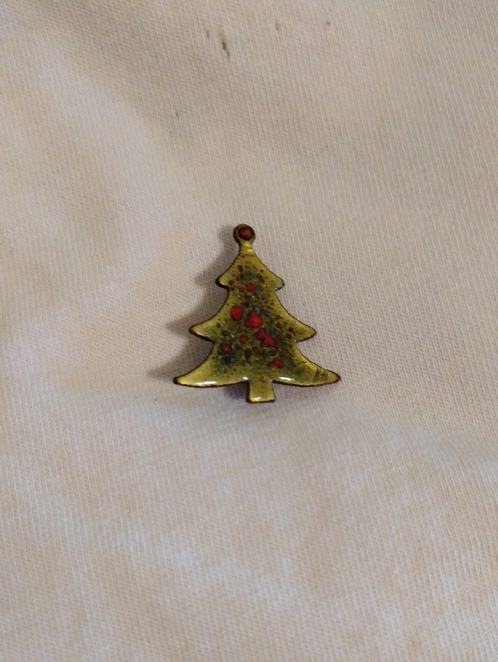 Vintage Christmas Tree Pin - Green with Red Accents